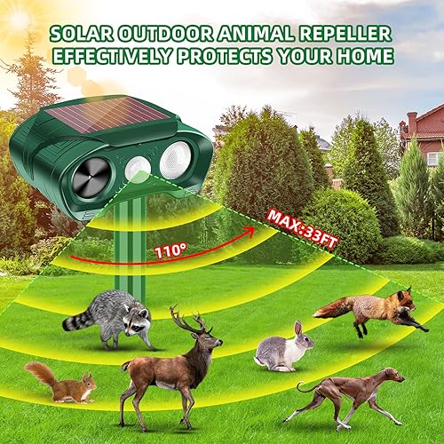 Miniatura 2 de Repelente de animales ultrasónico solar mejorado para exteriores, repelente de ardillas con sensor de movimiento, luz intermitente, disuasorio de