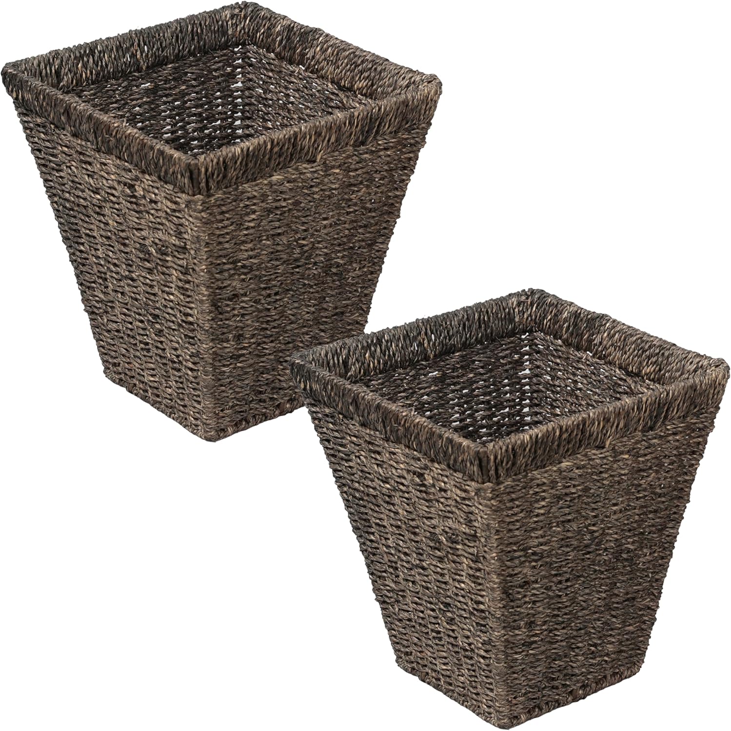 happimess HPM1405B-SET2 Alden Rustic Bohemian Handwoven Seagrass 2.3-Gallon Tapered Square Wicker Watebasket, Brown (Set of 2)