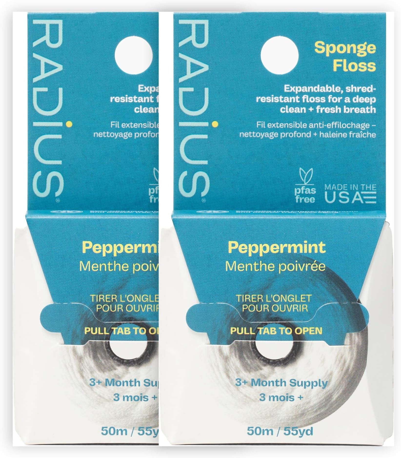 RADIUS Peppermint Dental Floss 55 Yards Vegan and Non-Toxic Oral Care Boost Total Tooth & Gum Protection Clear - Pack of 2