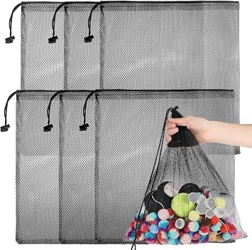 5Pcs Large Drawstring Mesh Storage Bags, 35cm x 40cm Organizer Net Bags, Beach Tote Bag Drawstring Organizer Storage Mesh Bags for Sport, Swimming, Beach, Travel and Toys Organization