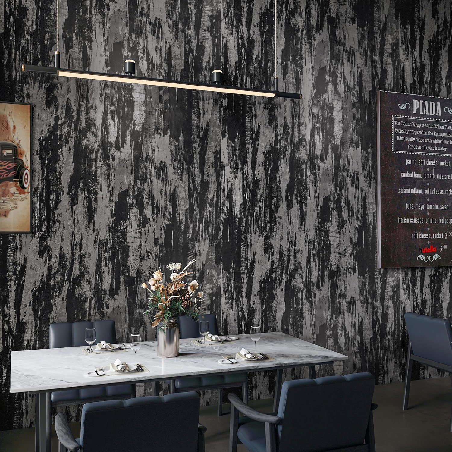 BOMENG Black Concrete Peel and Stick Industrial Wallpaper 15.7"x354" Cement Contact Paper with Air Guide Slot Design Glossy Industrial Wall Paper for Bathroom