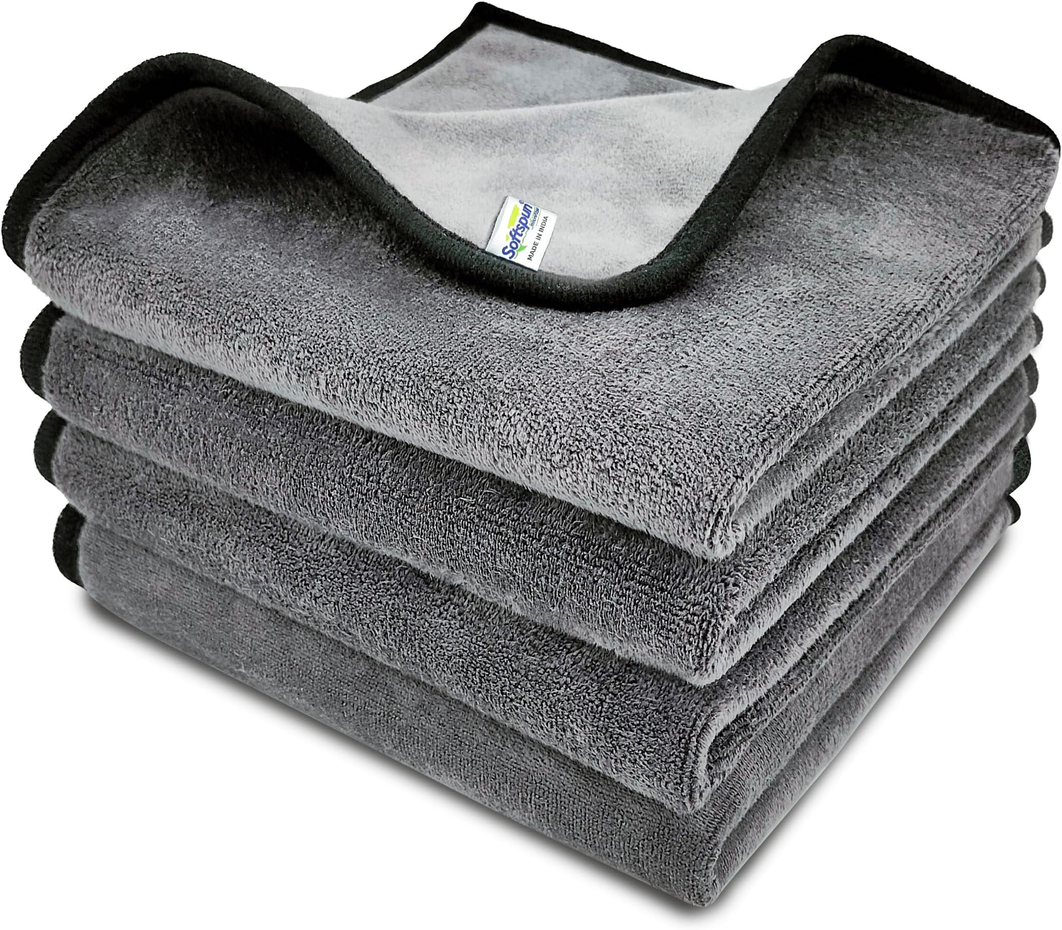 Microfiber Super Absorbent Cloth 500 GSM 40X40 cms Pack of 4 Grey! Silk Banded Edge Towel Set Extra Thick Microfiber Cleaning Cloths Perfect for Bike Auto Cars Both Interior and Exterior.…