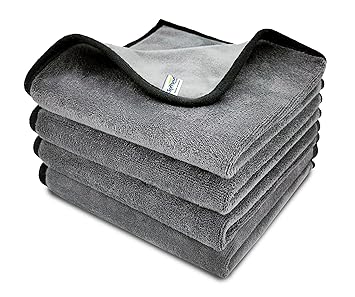 SOFTSPUN Microfiber Super Absorbent Cloth 500 GSM 40X40 cms Pack of 4 Grey! Silk Banded Edge Towel Set Extra Thick Microfiber Cleaning Cloths Perfect for Bike Auto Cars Both Interior and Exterior.… - image, photos