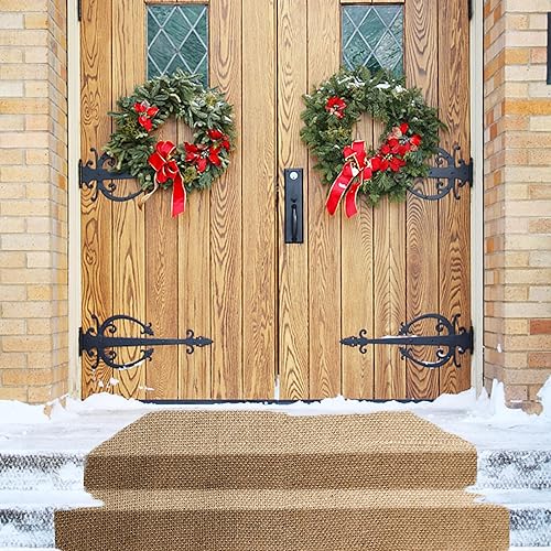 Miniatura 7 de 1 paquete de tapetes antideslizantes para hielo y nieve, 29 x 79 pulgadas, alfombra de arpillera natural para puerta delantera al aire libre,