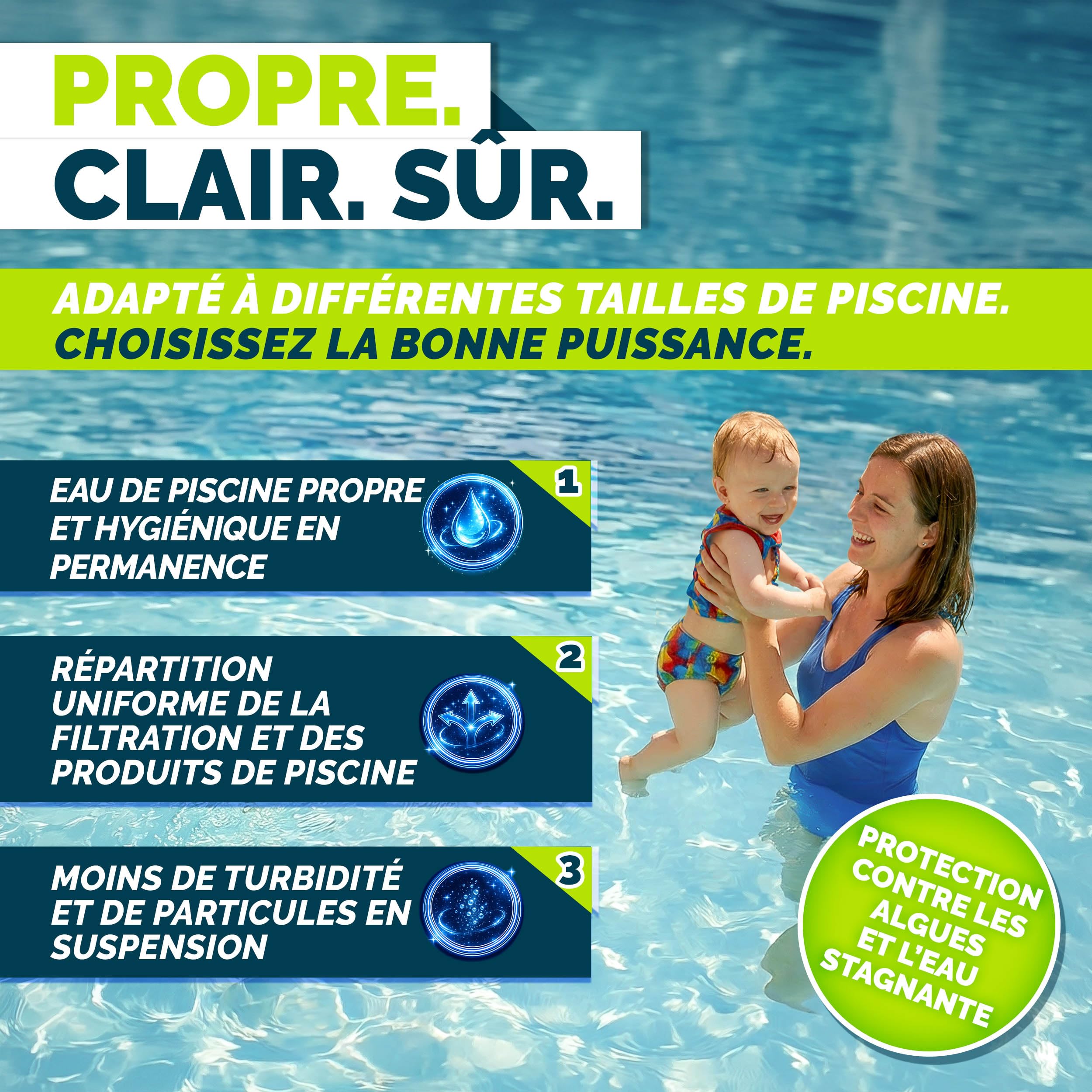 tillvex® Pompe de filtration piscine 9 500 L/h & 550 W | Hauteur de refoulement max. 10 m | Pompe de circulation pour piscines 40 m³ | Auto-amorçante pour piscine hors-sol & spa avec préfiltre