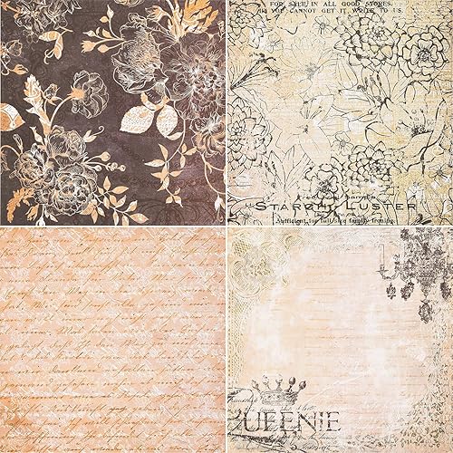 Miniatura 6 de EAMOTOL Bloc de papel retro para álbumes de recortes, 7 x 7 pulgadas, 40 hojas de fondo decorativo de un solo lado con estampado floral negro para