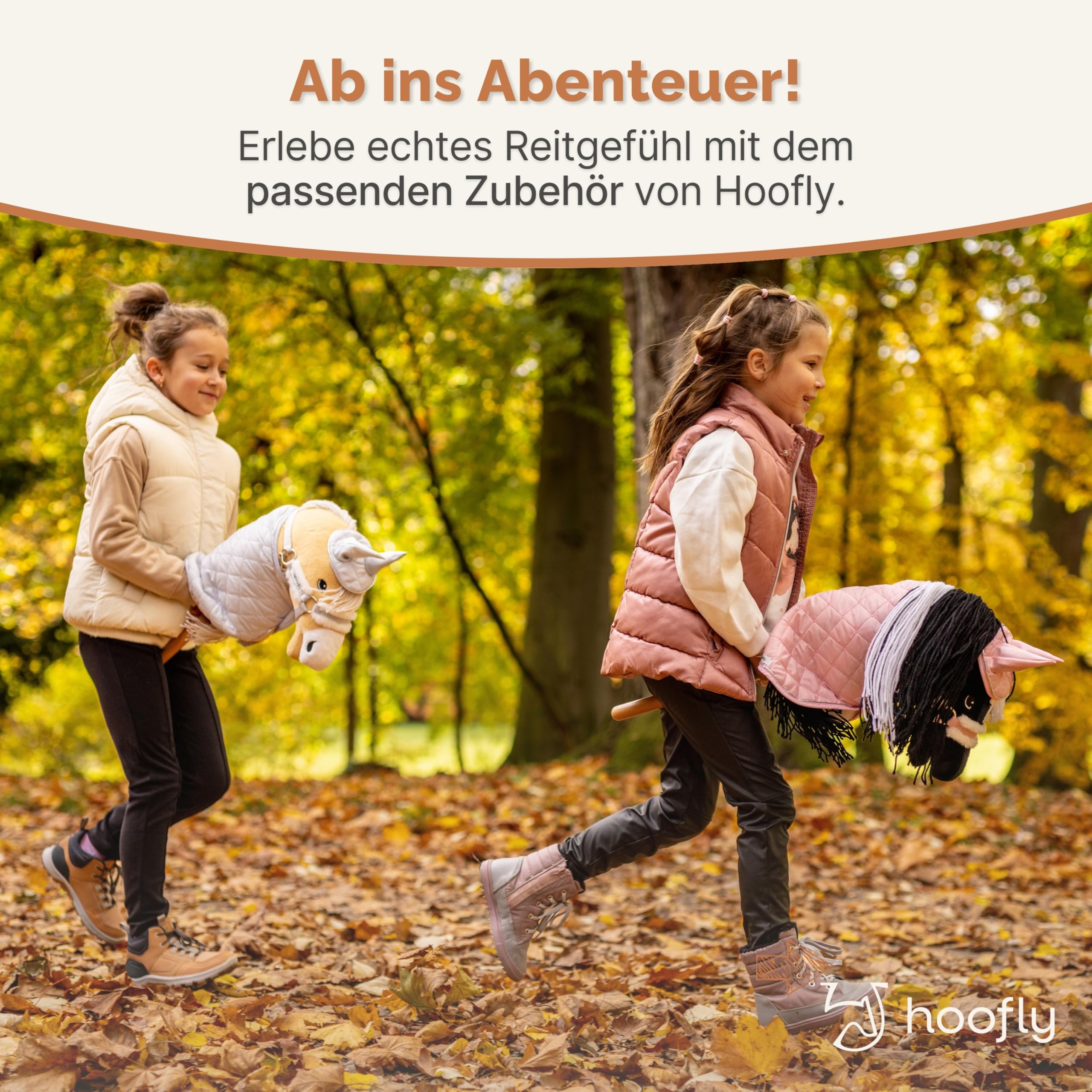 Hobby Horse Pferde – Großes Steckenpferd für Kinder A3 mit Trense & 40 cm Schraubstab | Realistisches & weiches Stockpferd Beige (Haflinger) | Hobby Horsing Pferd in 4 liebevollen Farben