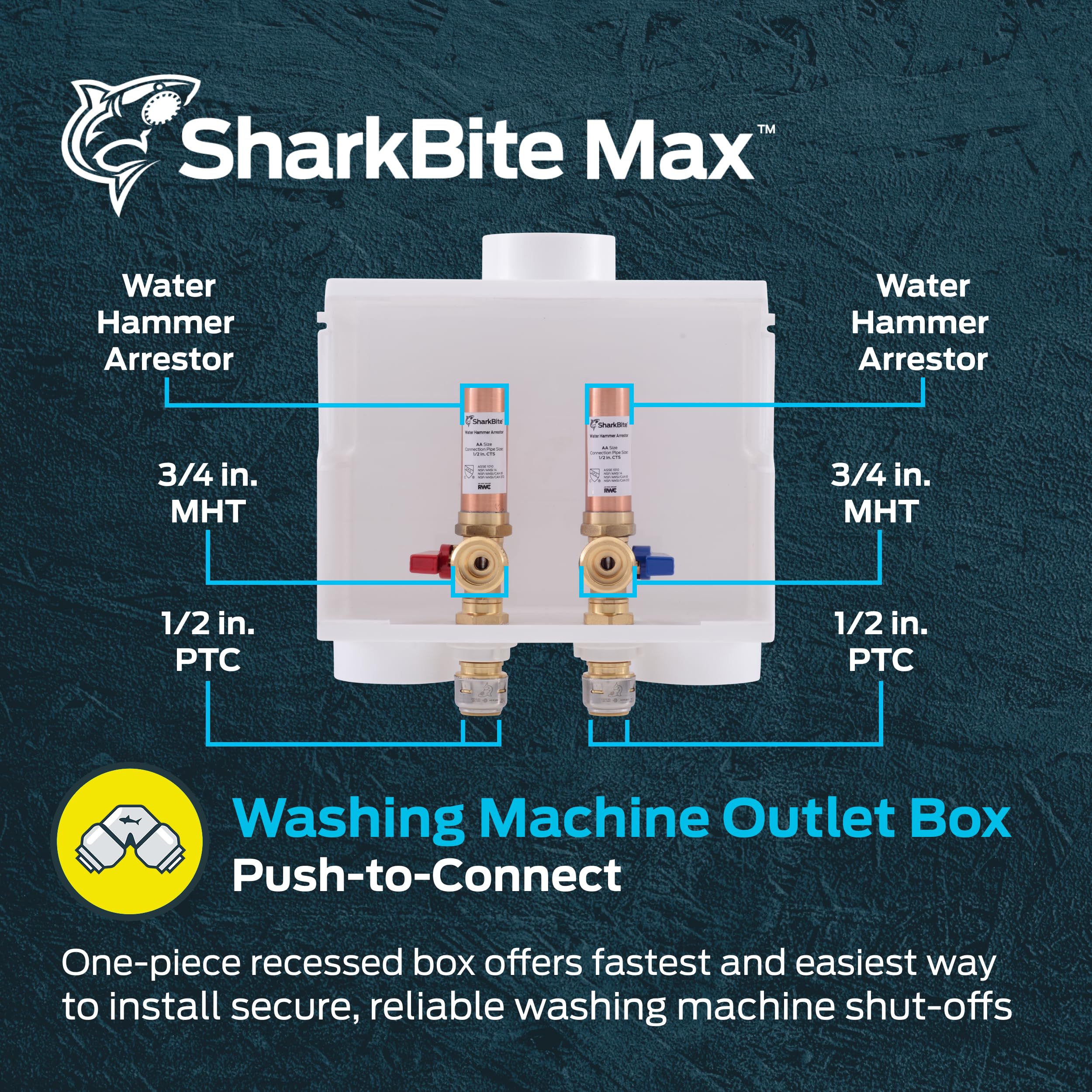 SharkBite Max 1/2 Inch x 3/4 Inch MHT Washing Machine Outlet Box