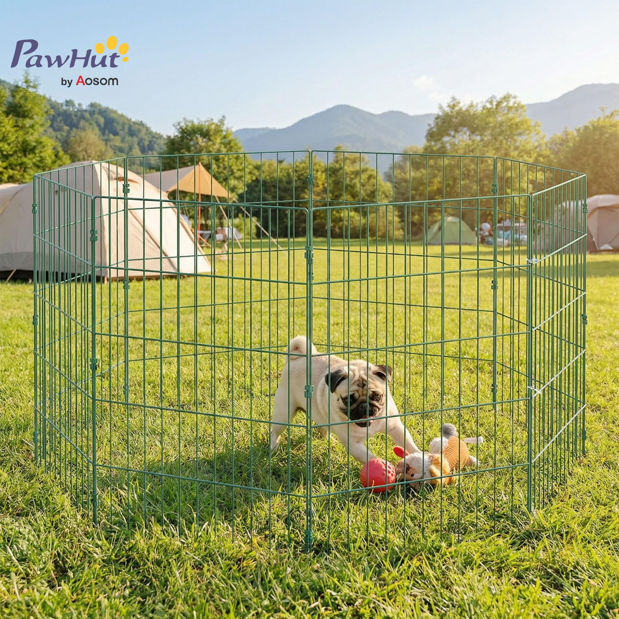 PawHut Corral para mascotas de 8 paneles, corral plegable para interiores y exteriores, incluye estacas de conexión a tierra, 80 cm de altura