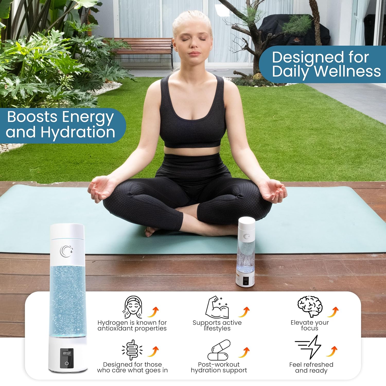 ECOFLOW Hydrogen Water Bottle Generator – Up to 5000PPB (5.0 PPM) SPE PEM Tech Water Ionizer – 10oz Portable Molecular H2 Maker, USB-C Rechargeable, LED Display – for Travel, Gym, Office