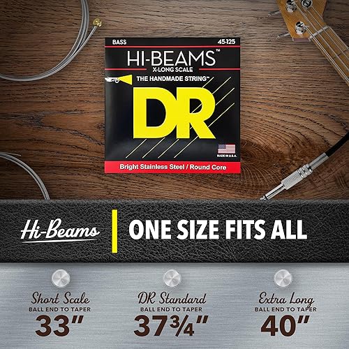 Miniatura 40 de DR Strings - Hi-Beams - Juego de Cuerdas de Bajo 4 Cuerdas - Mediano 45-105 - Núcleo Redondo de Acero Inoxidable - Accesorios para Bajo (MR-45)