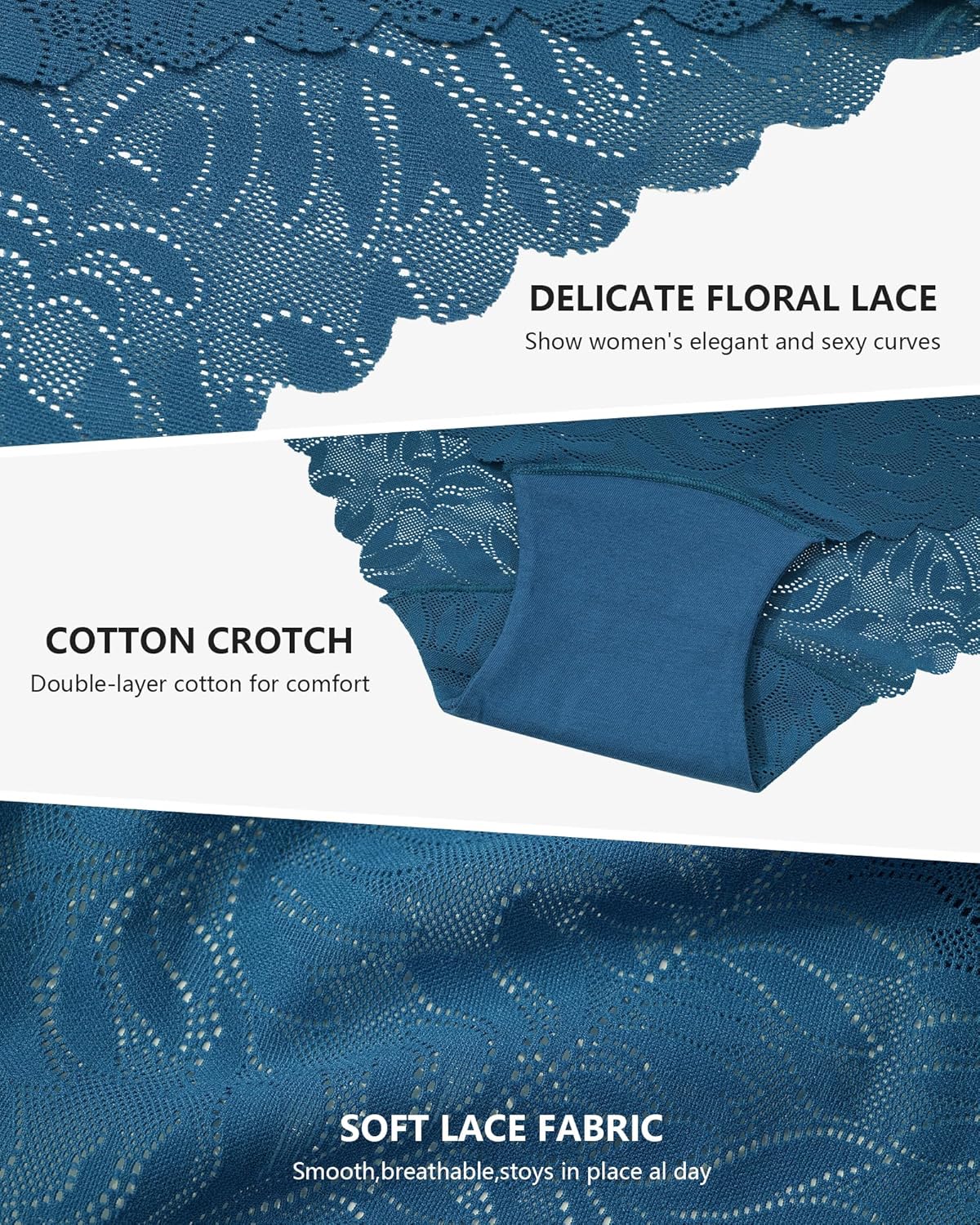 Levao Women's High Waist Lace Underwear, Soft Floral Lace Briefs with Mid-Coverage Panties for Women 4-Pack - Image 7