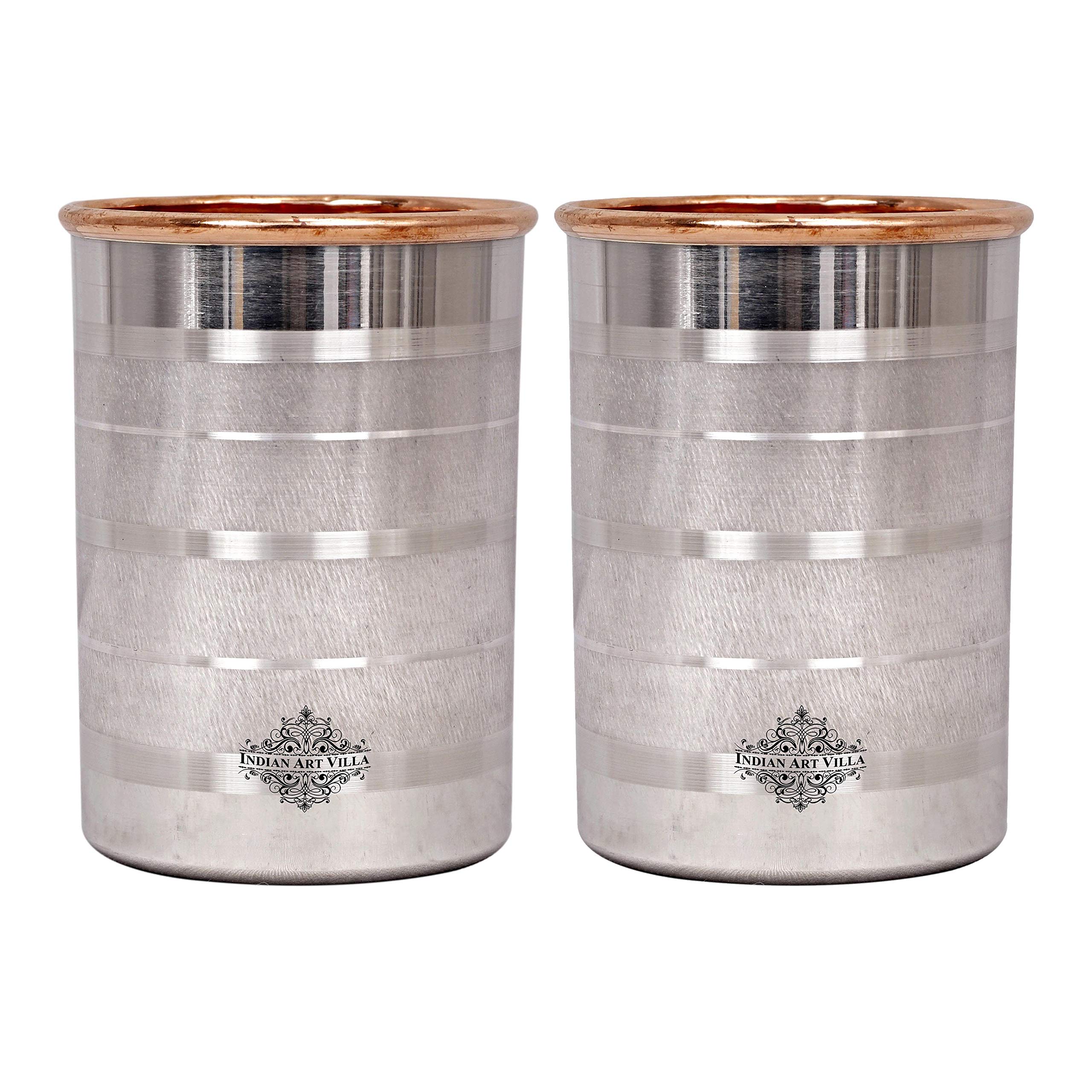 IndianArtVilla Steel Copper Glass tumbler, Drinkware & Tableware, Maintainance Free Design, 8 OZ, Set of 2