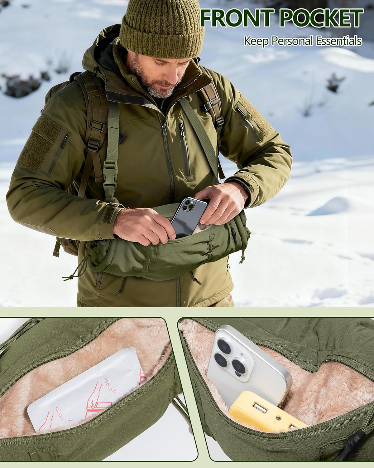 Smasrob Hand Warmer Pouch with Silent Material, Drawstring Tighteners and Adjustable Strap, Hand Muff for Hunting, Golf, Football Winter Outdoor Activities