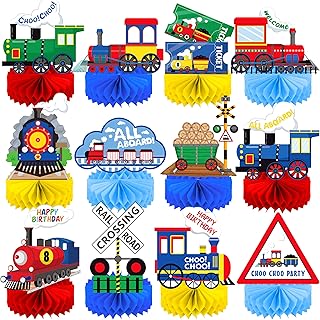 14pcs Railroad Train Crossing Honeycomb Centerpieces Railway Train Party Centerpieces Decoration Steam Train Table Decorations for Train Theme Birthday Party Baby Shower Supplies