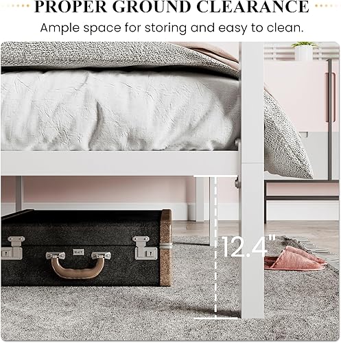 Miniatura 5 de SHA CERLIN Marco de cama con toldo de metal, base de colchón con soporte de listones de madera, no necesita somier, fácil montaje, blanco, tamaño