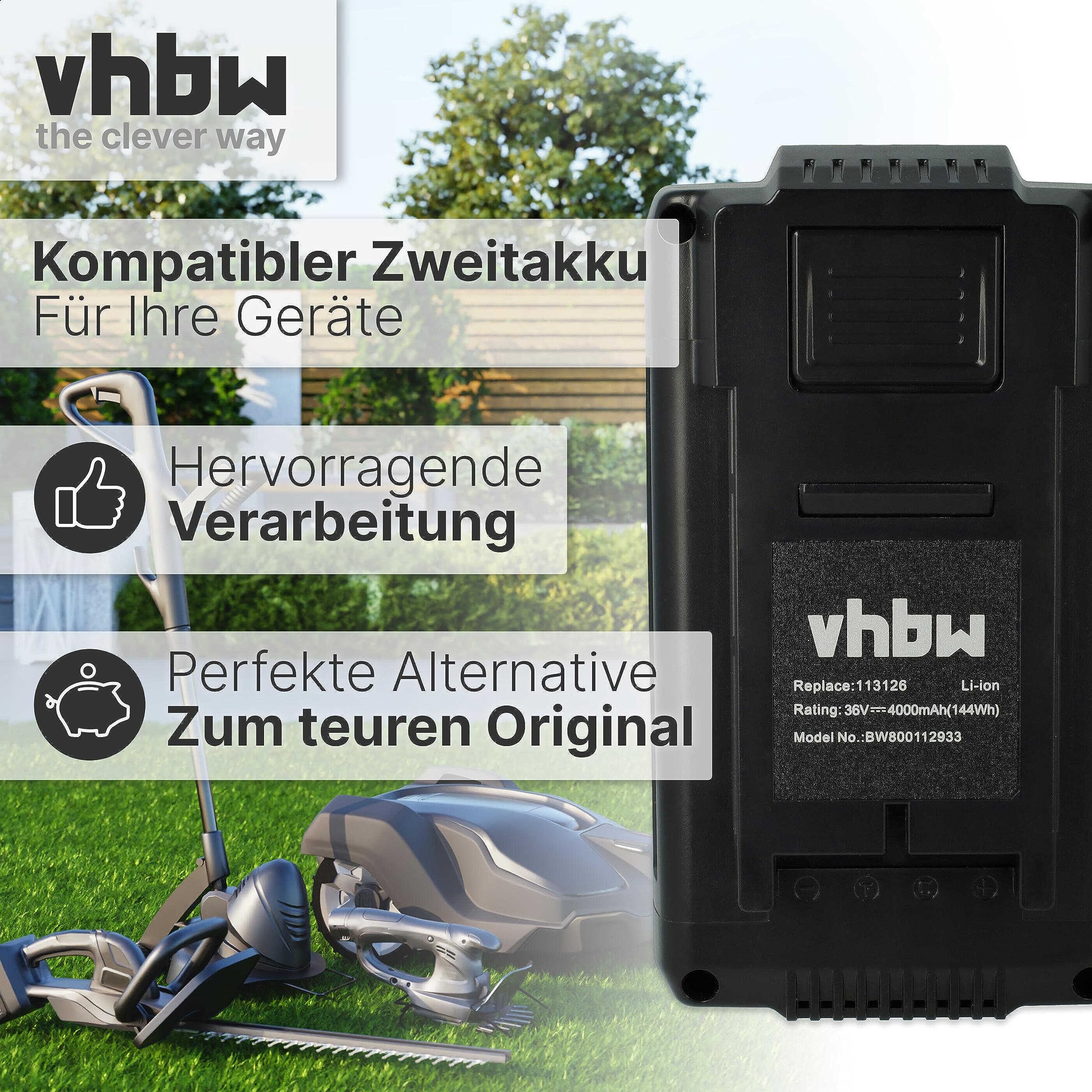 vhbw Akku Ersatz für AL-KO 113124, 113126, 113280, 9113280, B150, B200 für Rasenmäher Rasenroboter (4000mAh, 36V, Li-Ion)