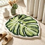 Leaf Rug Flower Monstera Plant Shaped Bath Rug - Cute Small Green Bath Mat Bathroom Rug Non Slip, Water Absorbent, Machine Washable