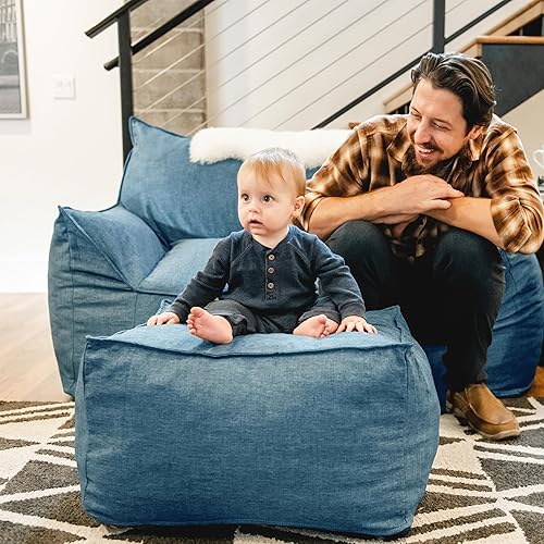 Miniatura 2 de Big Joe Imperial Lounger - Puf otomano relleno de espuma con funda extraíble, color azul pacífico, poliéster tejido duradero, 2 pies