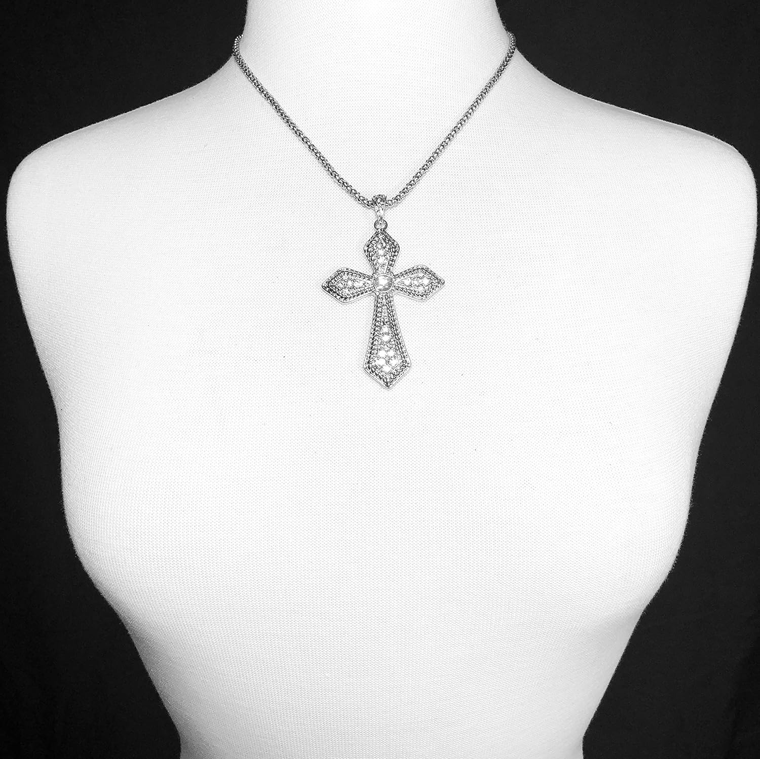 Gypsy Jewels Christian Cross Silver Tone Rhinestone Bling Necklace Set