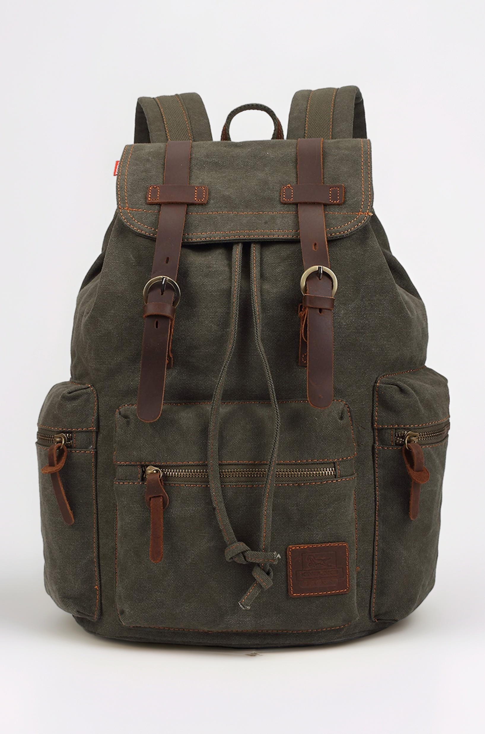 KAUKKO Vintage Casual Canvas and Leather Rucksack Backpack (1Navy)
