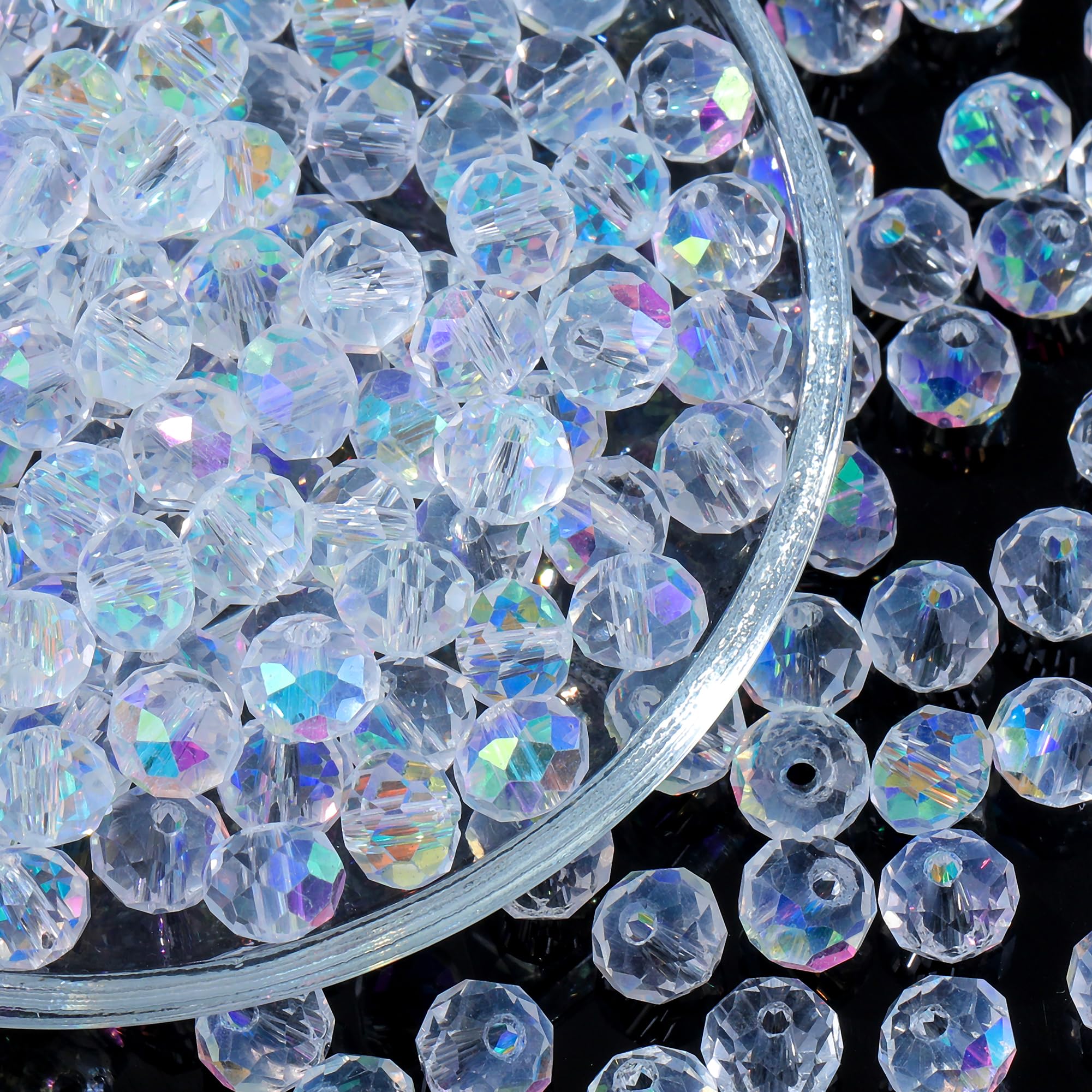 100Pcs Faceted Briolette Crystal Glass Beads AB Color Loose Spacers Beads for Bracelets Necklaces Crafts DIY Jewelry Making Supplies (Briolette AB, 6MM)