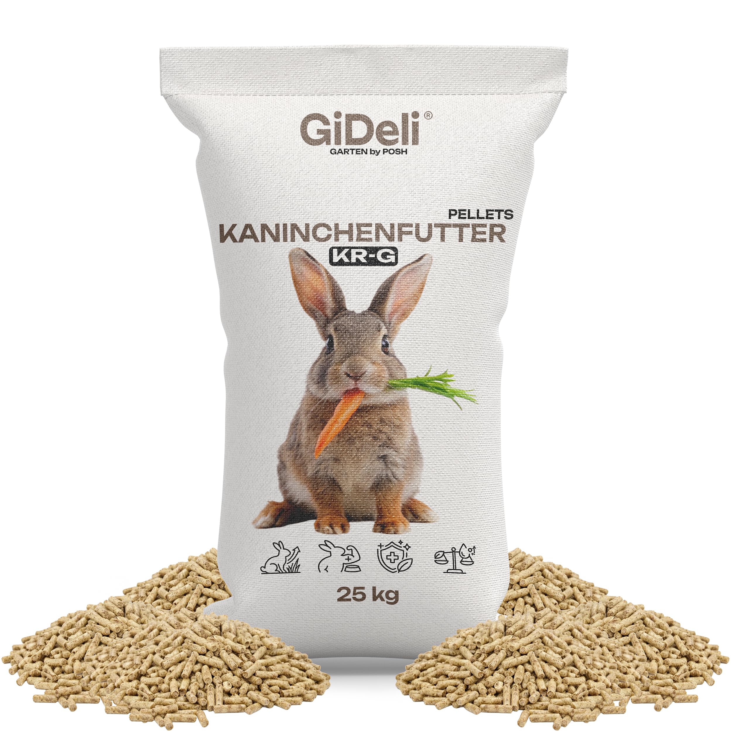 GiDeli Granulés pour Lapin 25kg - Aliment Complet à Base de Luzerne et Céréales avec Coccidiostatique - Idéal pour Lapin Adulte, Lapereau et Nain - sans Tri Sélectif - 17% Protéines