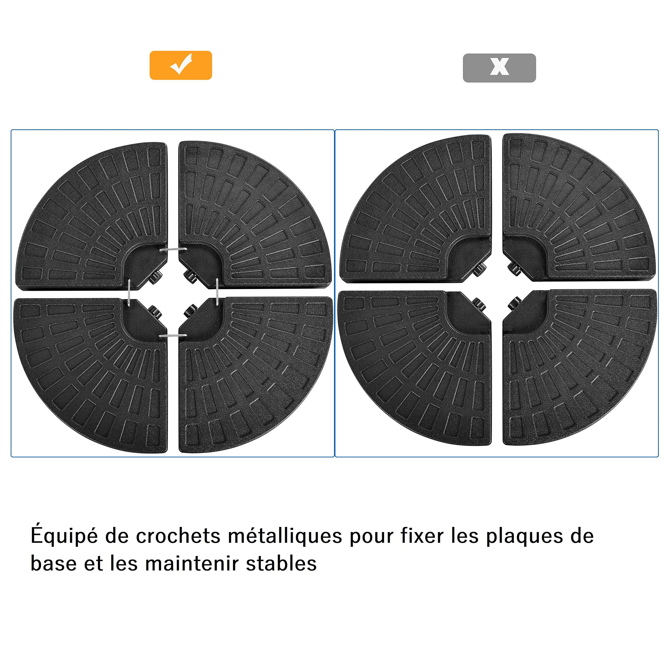 Abician 4 Pièces Pieds de Parasol Remplissable en Plastique HDPE Socle Rond pour Parasol de 1m de Diamètre Lestage Remplissable pour l’extérieur Terrasse Piscine Jardin Restaurant Noir