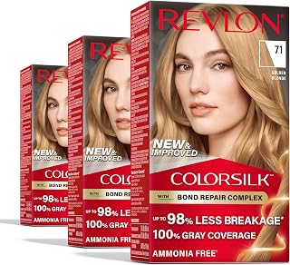 Revlon ColorSilk Golden Blonde 71 Hair Color with Bond Repair, Ammonia-Free Permanent Dye, 100% Gray Coverage, Pack of 3