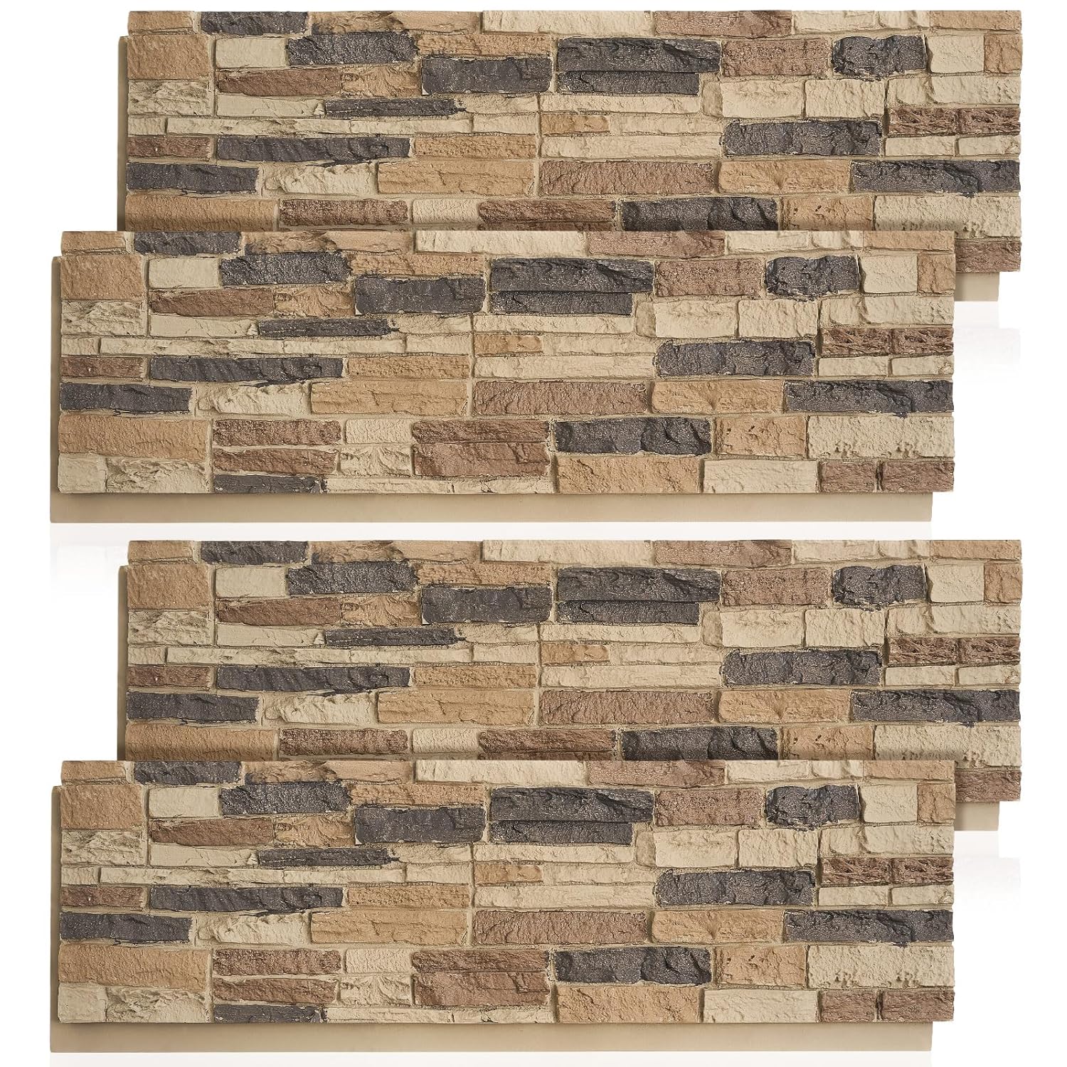 4 Pack Faux Stone Panels Interior 45.6''l x 11.8''h x 0.98''d Faux Siding Panels Exterior Artificial 3D Veneer for Wall Decor Outdoor Home Improvement Projects (PU,Light Brown) PU Light Brown 4