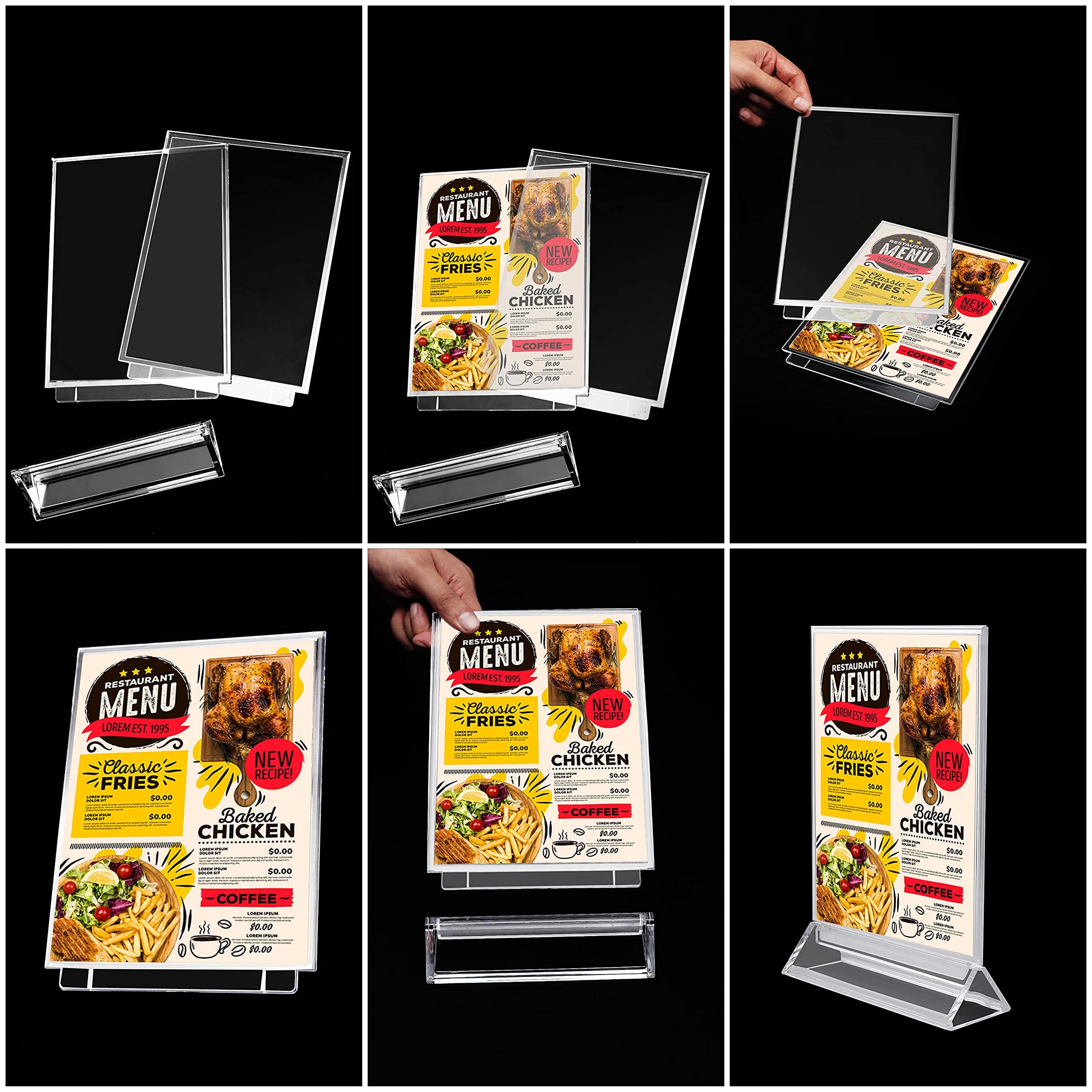 Kurtzy Porta Carteles A5 (Pack de 12) 16 x 24,5 cm - Expositor Transparente de Plástico Doble Cara en Vertical de Sobremesa - Portamenus Mesa, Marco de Fotos, Atril para Publicidad