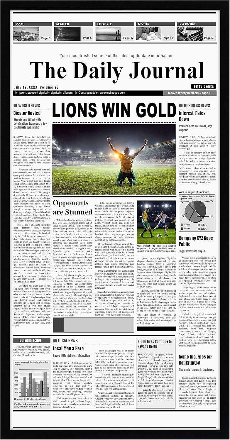 Americanflat 11x22 Newspaper Frame - Display for Assorted Media and News Articles - Signature Collection - 11x22 Picture Frame with Polished Plexiglass - Fits Most Standard Newspapers - Black