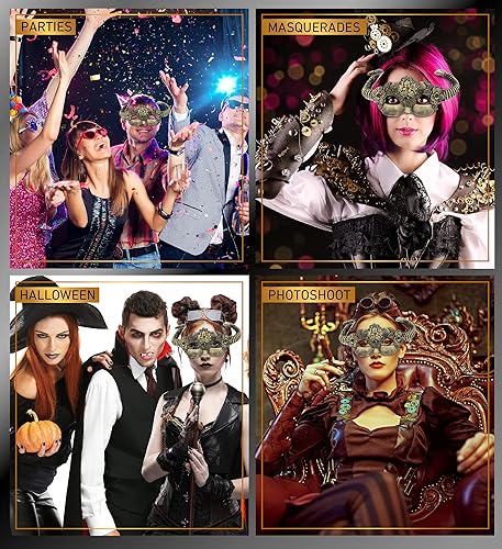 Miniatura 4 de Máscara de cuernos de hadas del bosque veneciano Steampunk Gold