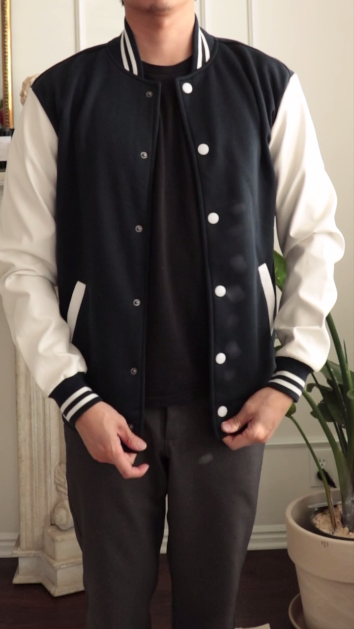 COOFANDY Mens Fashion Varsity Jackets Leather Sleeve Slim Fit