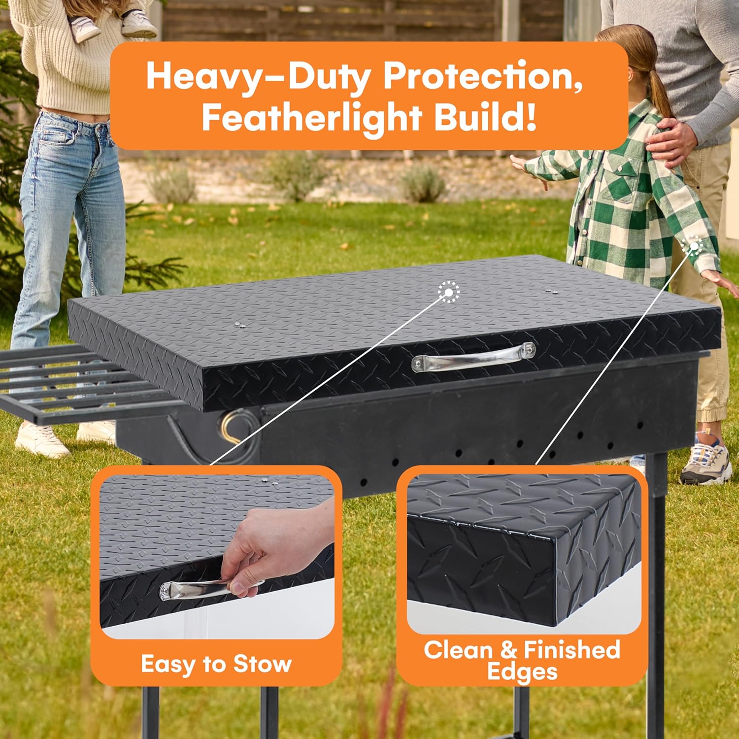 Flybold 28 Inch Blackstone Griddle Hard Cover, Aluminum Flat Top Grill Lid with Suitcase Handle, Lightweight, Weatherproof, Diamond Cut BBQ Replacement Cover for Blackstone & Member’s Mark Griddles