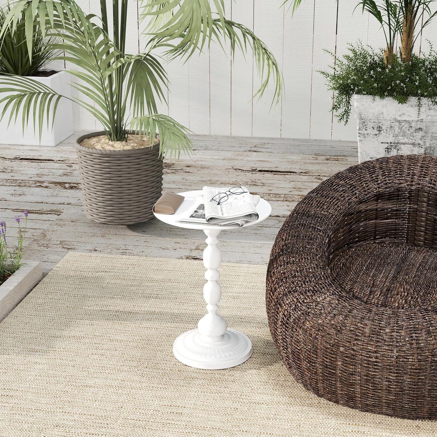 Lot de 2 Table d'Appoint Blanche Petite Table Basse Ronde, Gueridon Salon Tables de Chevet en Métal, Largeur 40 cm, Hauteur 54 cm (Blanche)