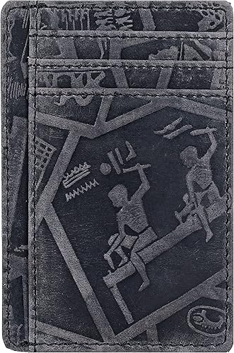 Miniatura 26 de Cartera de cuero Oak Leathers, cartera minimalista delgada para hombres y mujeres con bolsillo frontal, con bloqueo RFID y tarjetero, Fucsia, Pequeña