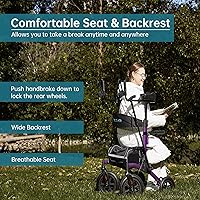 Vista 3 de ELENKER Andador Rollator Vertical Todo Terreno, Andador Rollator de Pie con Asiento, Ruedas No Neumáticas de 12", Diseño Plegable Compacto