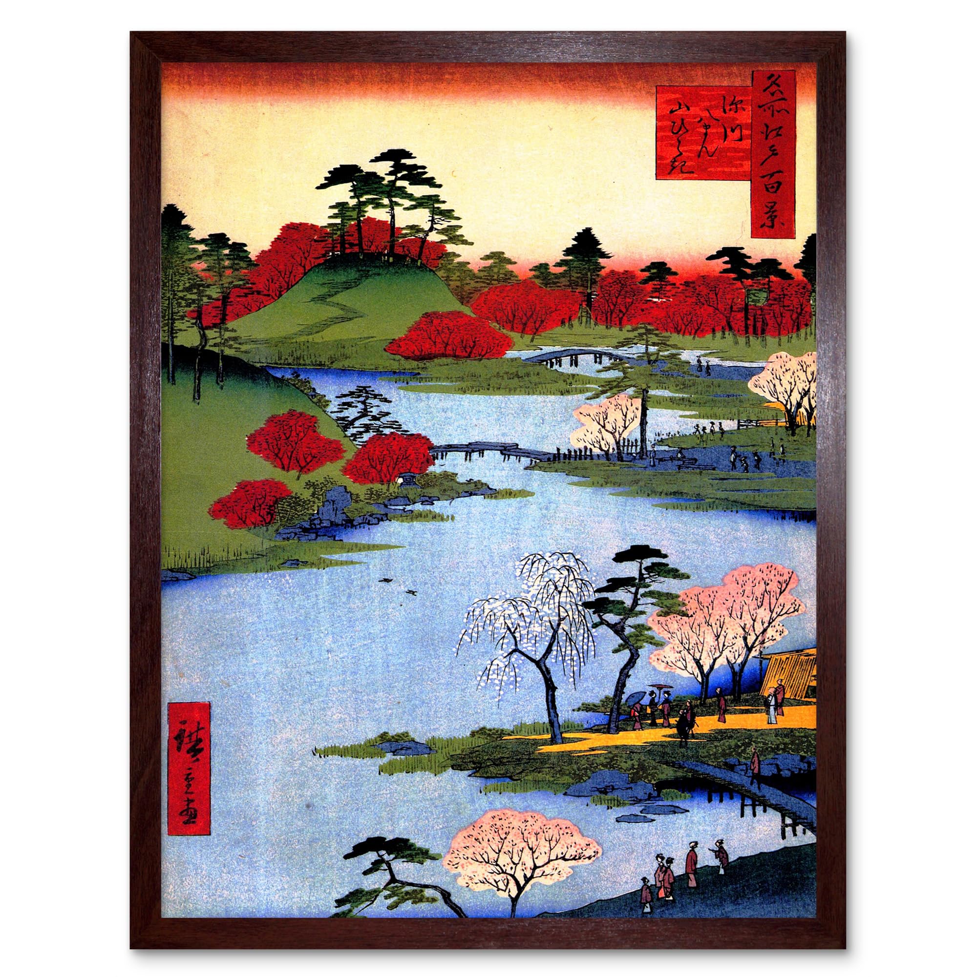 Wee Blue Coo Painting Japanese Woodblock Colourful Trees River Art Print Framed Poster Wall Decor 12x16 inch
