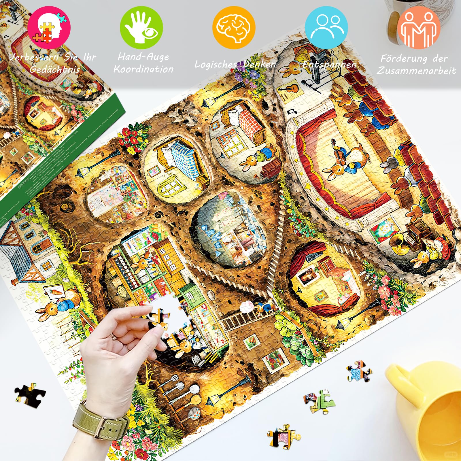 HUADADA Puzzle 1000 elementów - puzzle 1000 elementów dla dorosłych - rodzinne puzzle interaktywne prezent - temat: królik