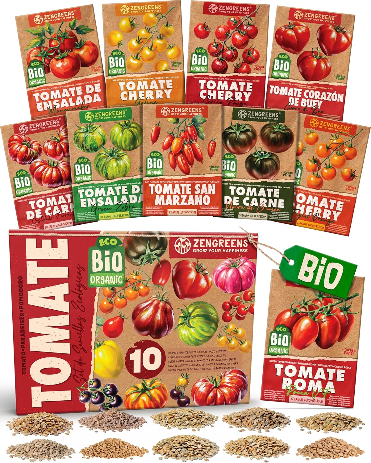 Set de semillas de tomate eco – 10 variedades para cultivar fácilmente en el jardín, balcón o parterre elevado – Sementes verduras