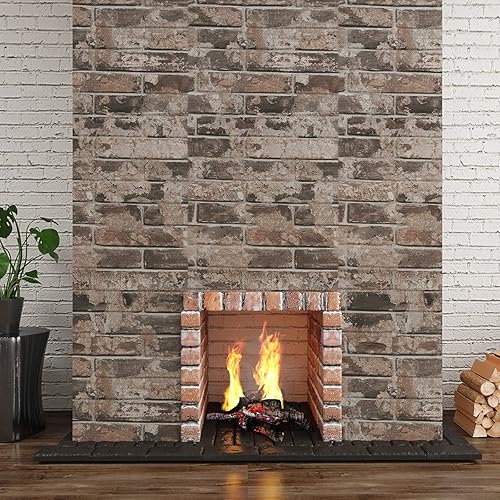 Miniatura 5 de VaryPaper Papel tapiz retro de ladrillo marrón de 32 x 354 pulgadas, despegar y pegar para dormitorio, papel de contacto de ladrillo sintético,