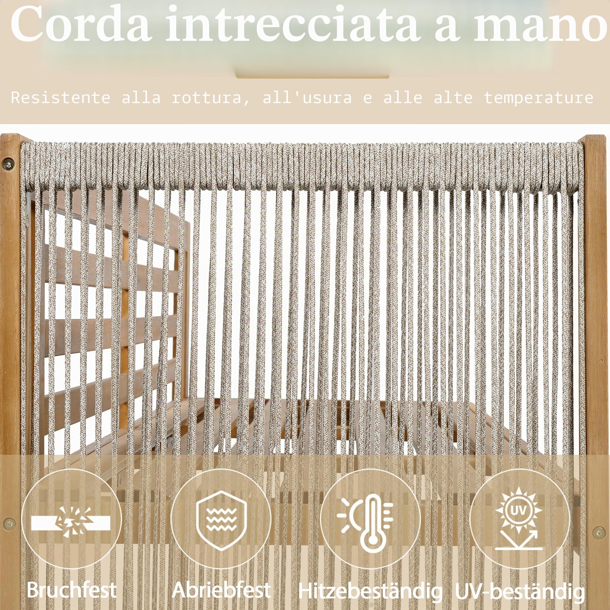 Set da Conversazione per Patio, Set di Mobili da Giardino con Divano Angolare e Tavolino, Struttura in Acacia, Piano del Tavolo in Acacia, Set di Mobili per Terrazza, Balcone, Area piscina, Beige
