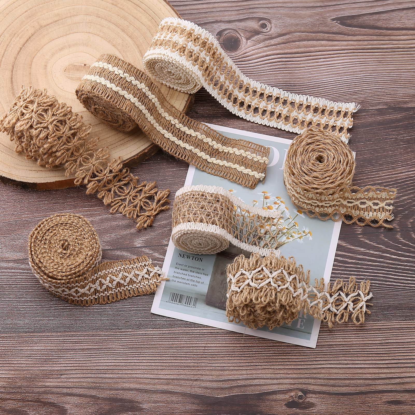 Nastro Juta Con Pizzo - 7 Rotoli Vintage Per Matrimoni E Decorazioni Fai Da Te (14m Totali) - Foto 12