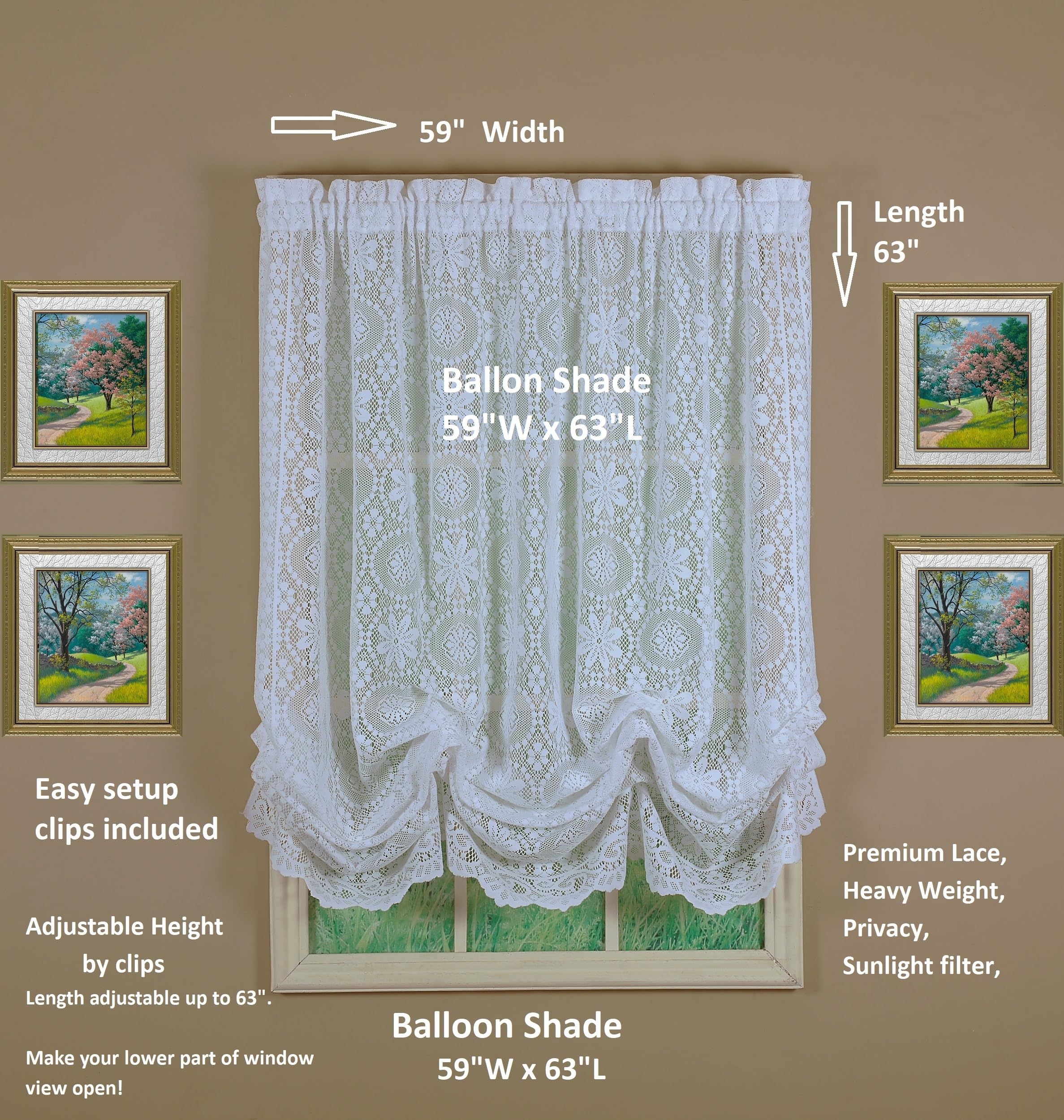Today's Curtain Hopewell - Paralume in pizzo a palloncino, bianco, 59 x 63 cm