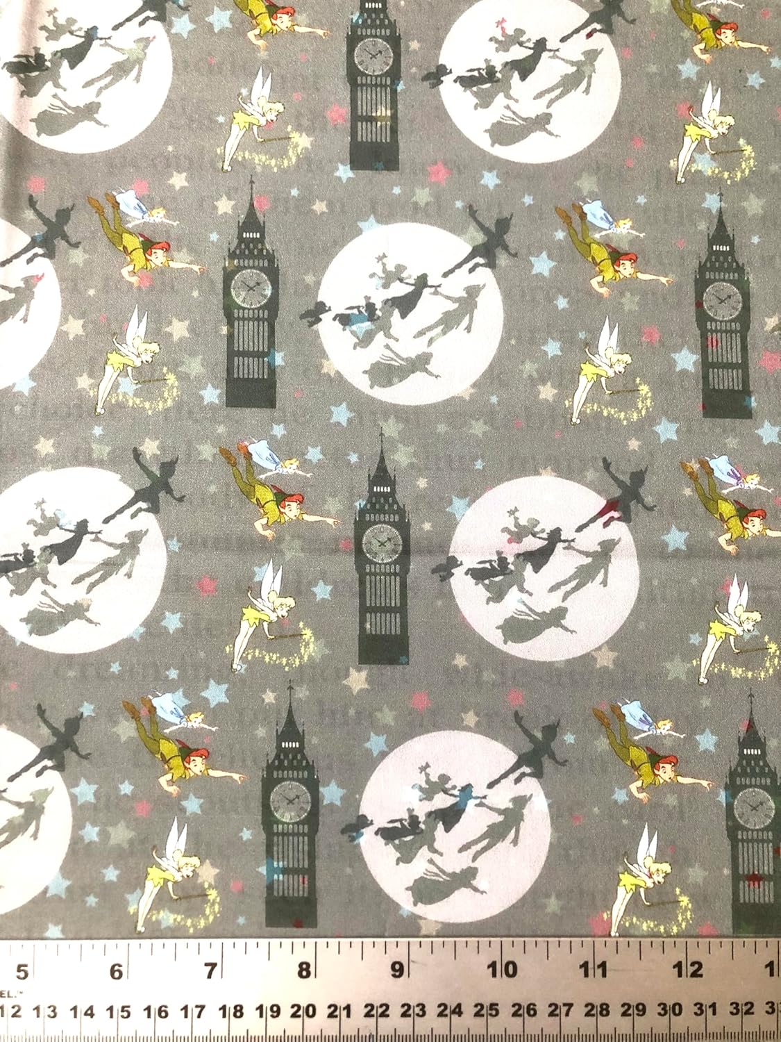 Peter Pan Tinkerbell Cotton Fabric - Neverland Print, 2 Yards (72" x 58") for Face Masks & Crafting