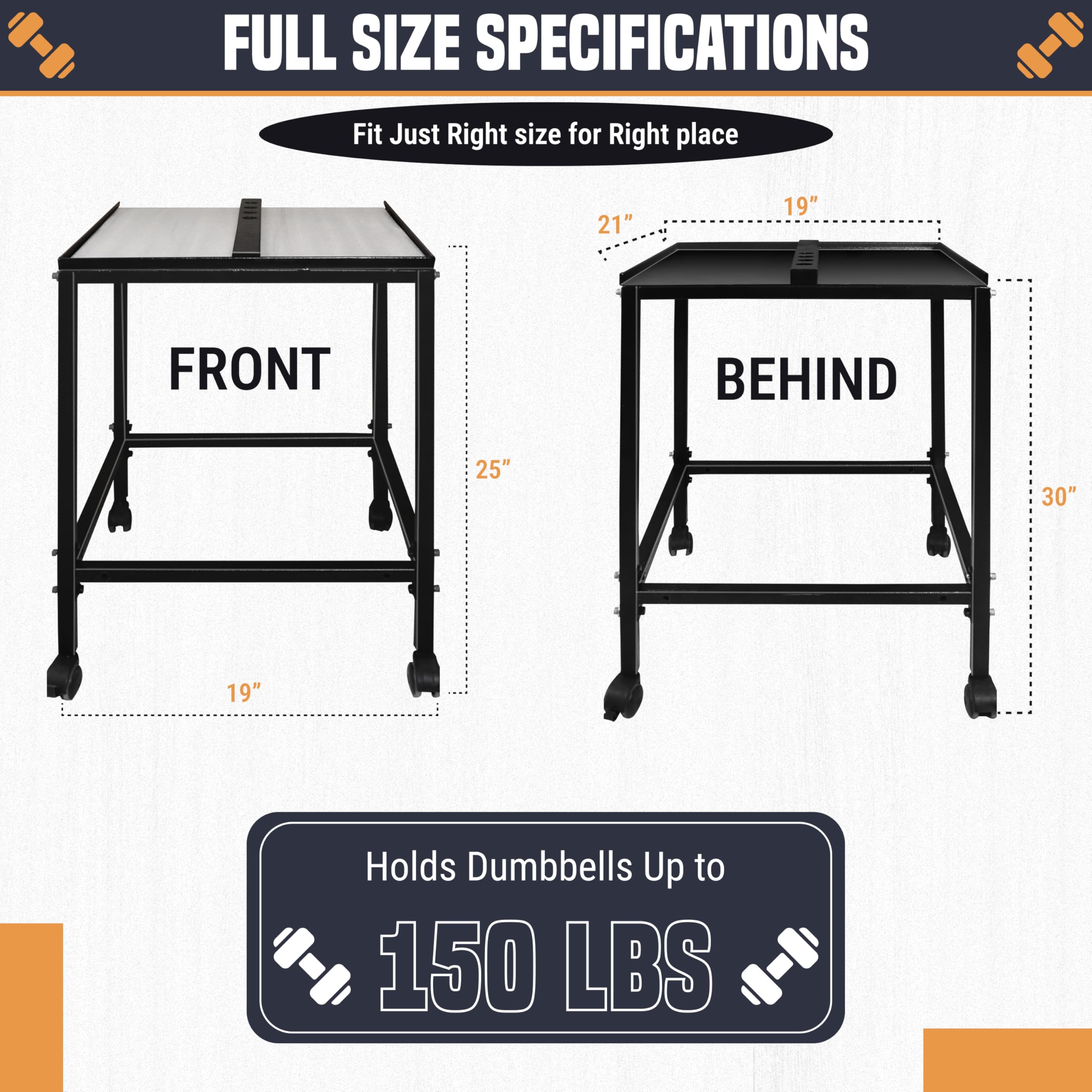 Large Compact Dumbbell Rack & Weight Rack W/Lockable Wheels—Capacity of 150 LBS, Dumbbell Rack Heavy-Duty Dumbbell Stand For Easy Storage & Use Expandable Dumbbells for Home Gym