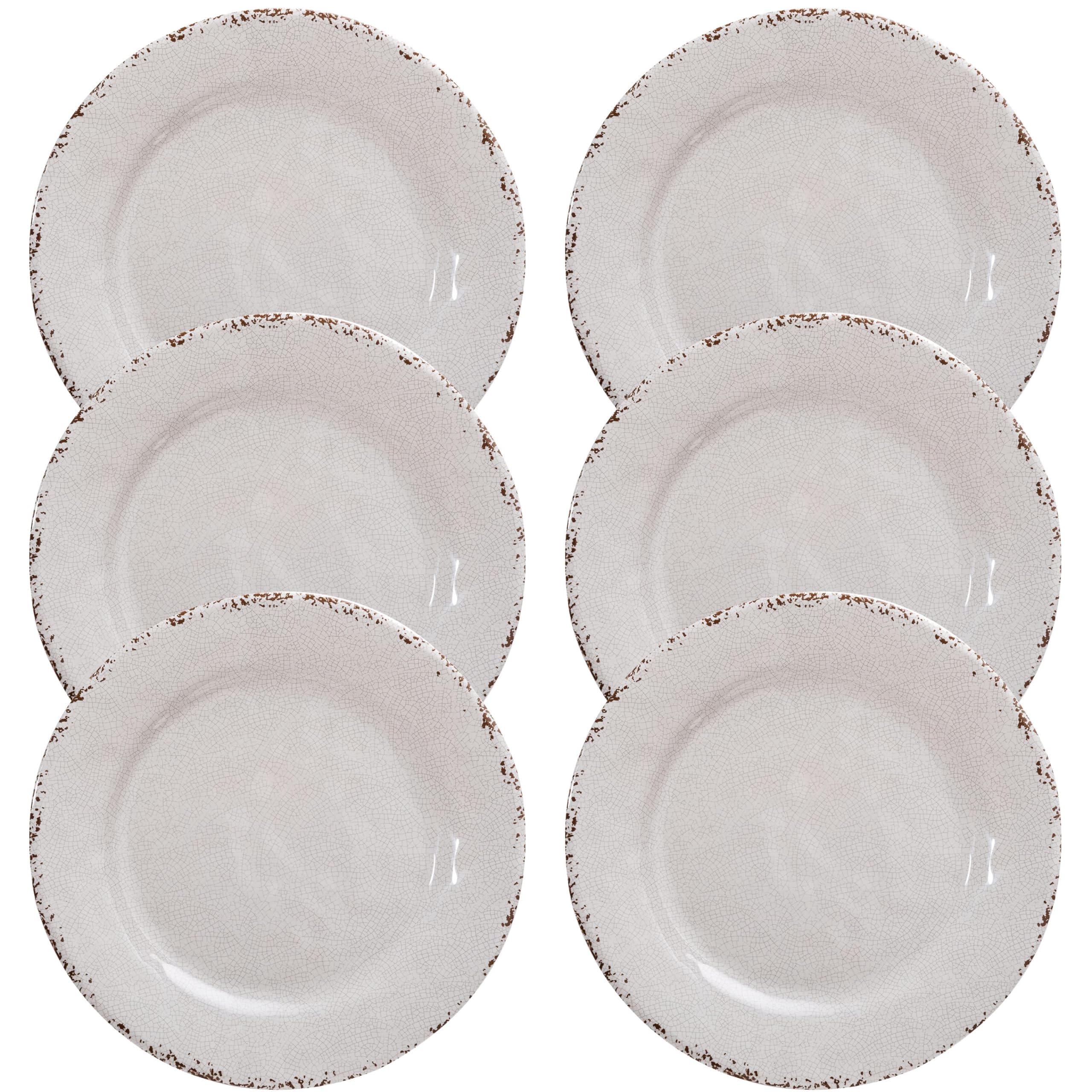 ZAROCRUS 6-Piece Farmhouse Salad Plates Set, BPA Free and Chip Resistant 9-Inch Lightweight Round Melamine Plates, White Plate for Dessert, Salad,