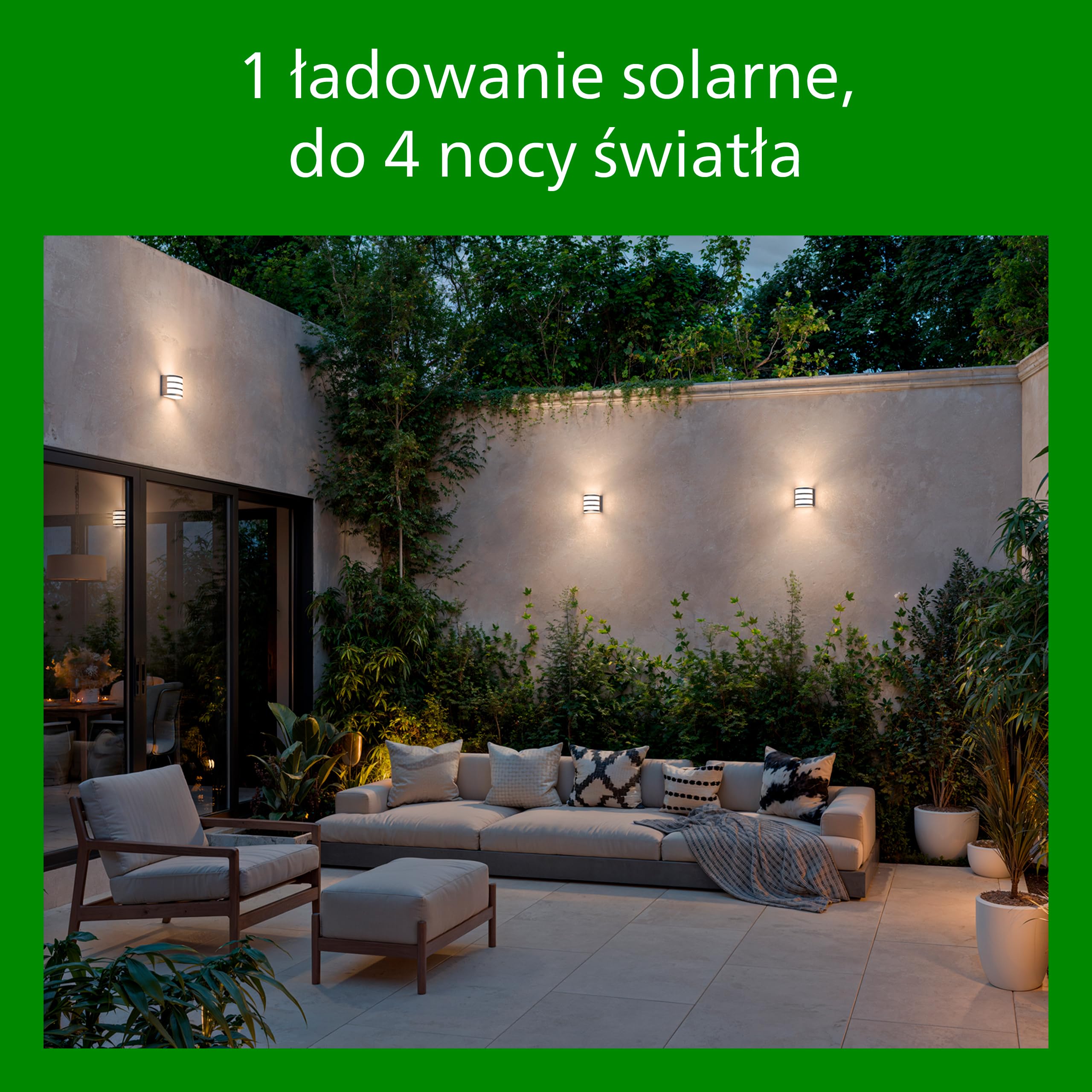 Philips Radii Ultraefficient Solarny Kinkiet z Funkcją Automatycznego Łączenia, 1.3 W, 3000 K, Czarny, Czujnik Ruchu, Ip44