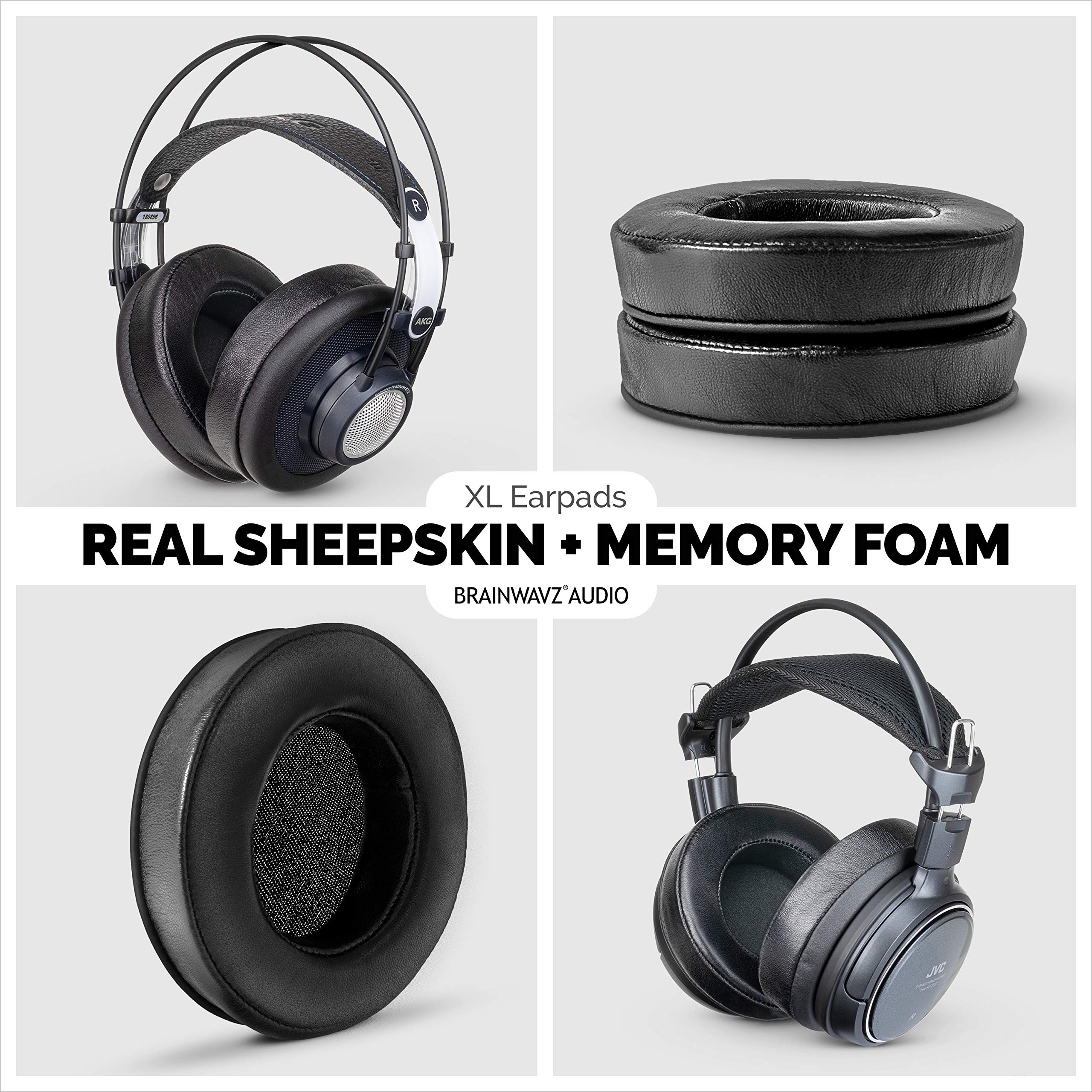 Brainwavz XL de Repuesto Almohadillas de Espuma con Efecto Memoria - Adecuado para Muchos Otros Grandes sobre la Oreja Auriculares - Cuero Real